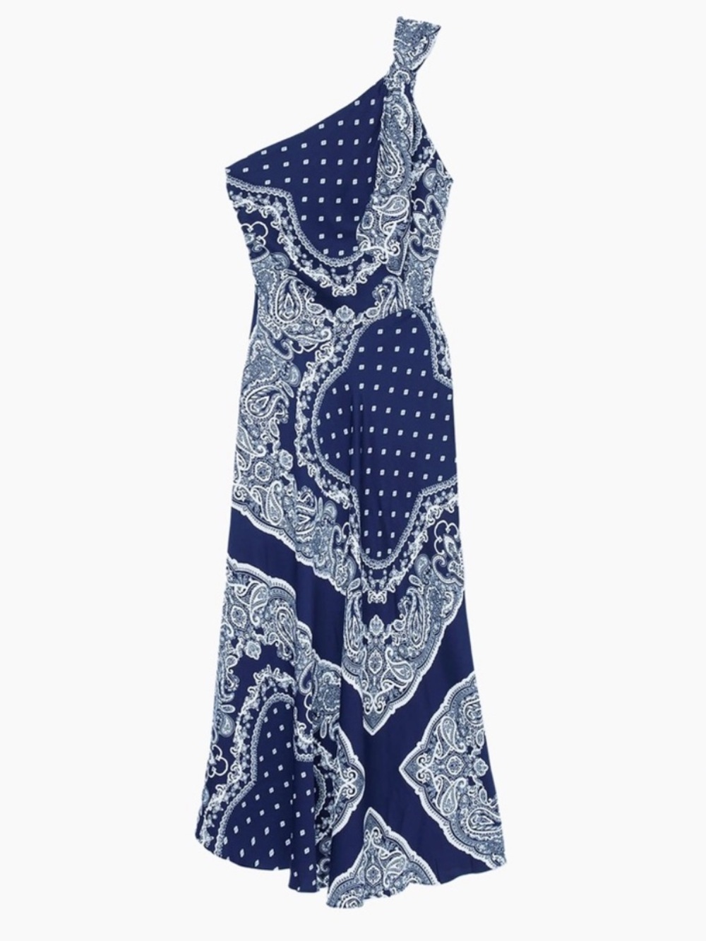 Sandro Orlana One Shoulder Navy Bandana Print Maxi Dress